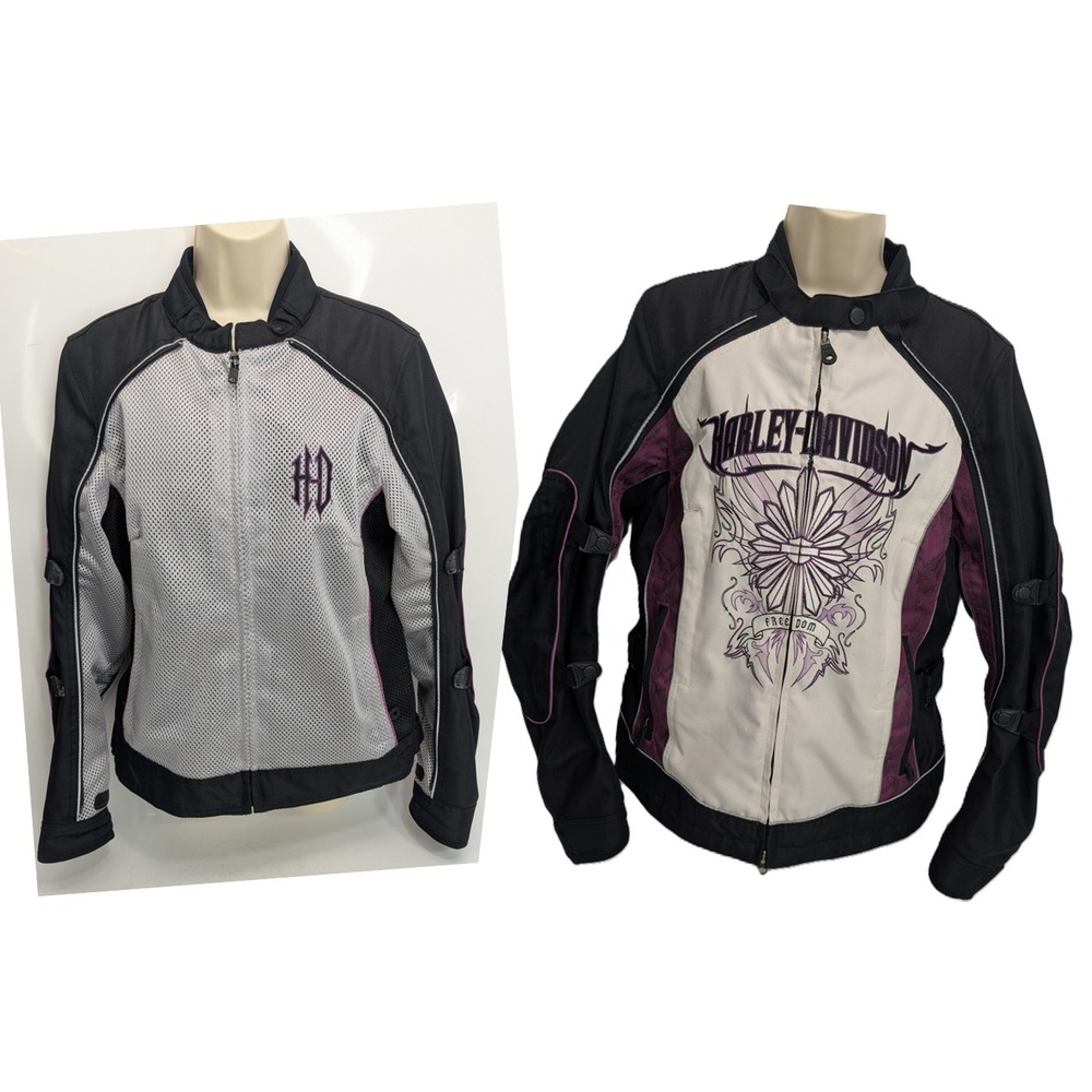 Harley Davidson 2 in 1 Motorcycle Riding Jacket Purple White Black Ladies Large